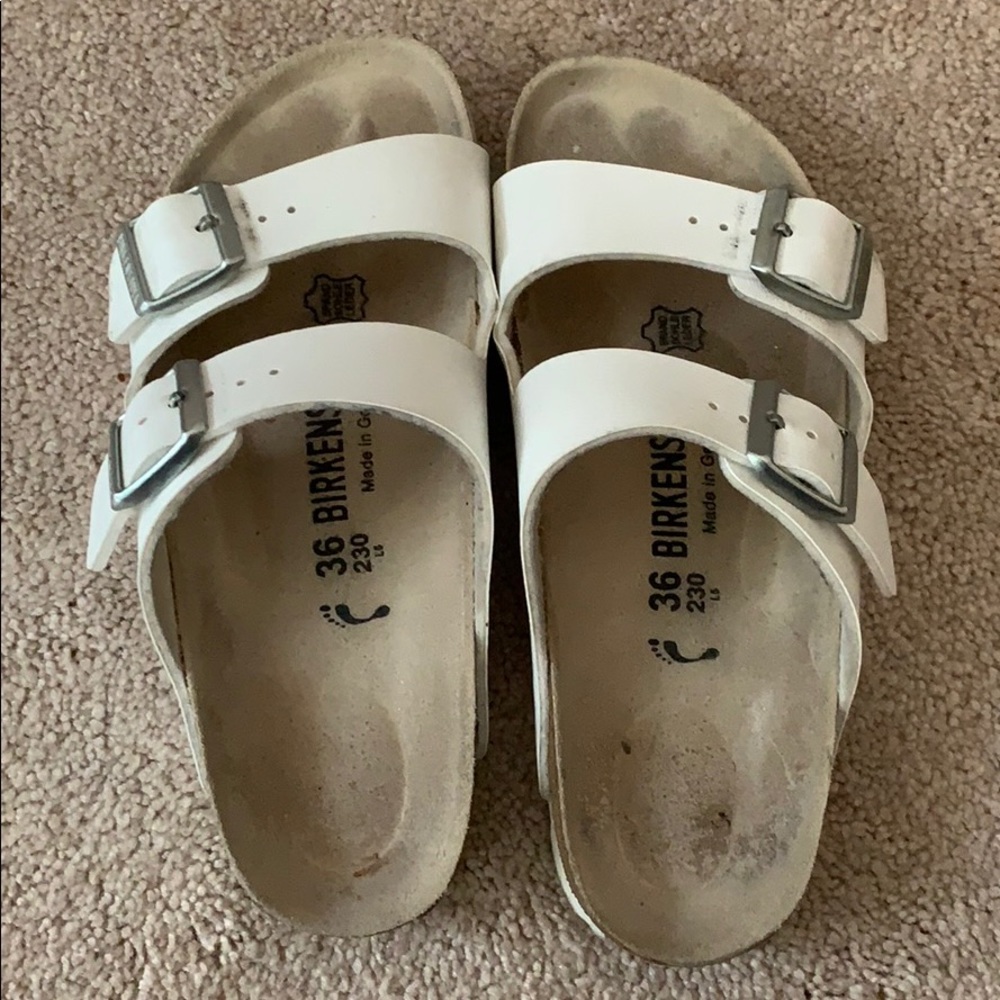 White Birkenstock sandals